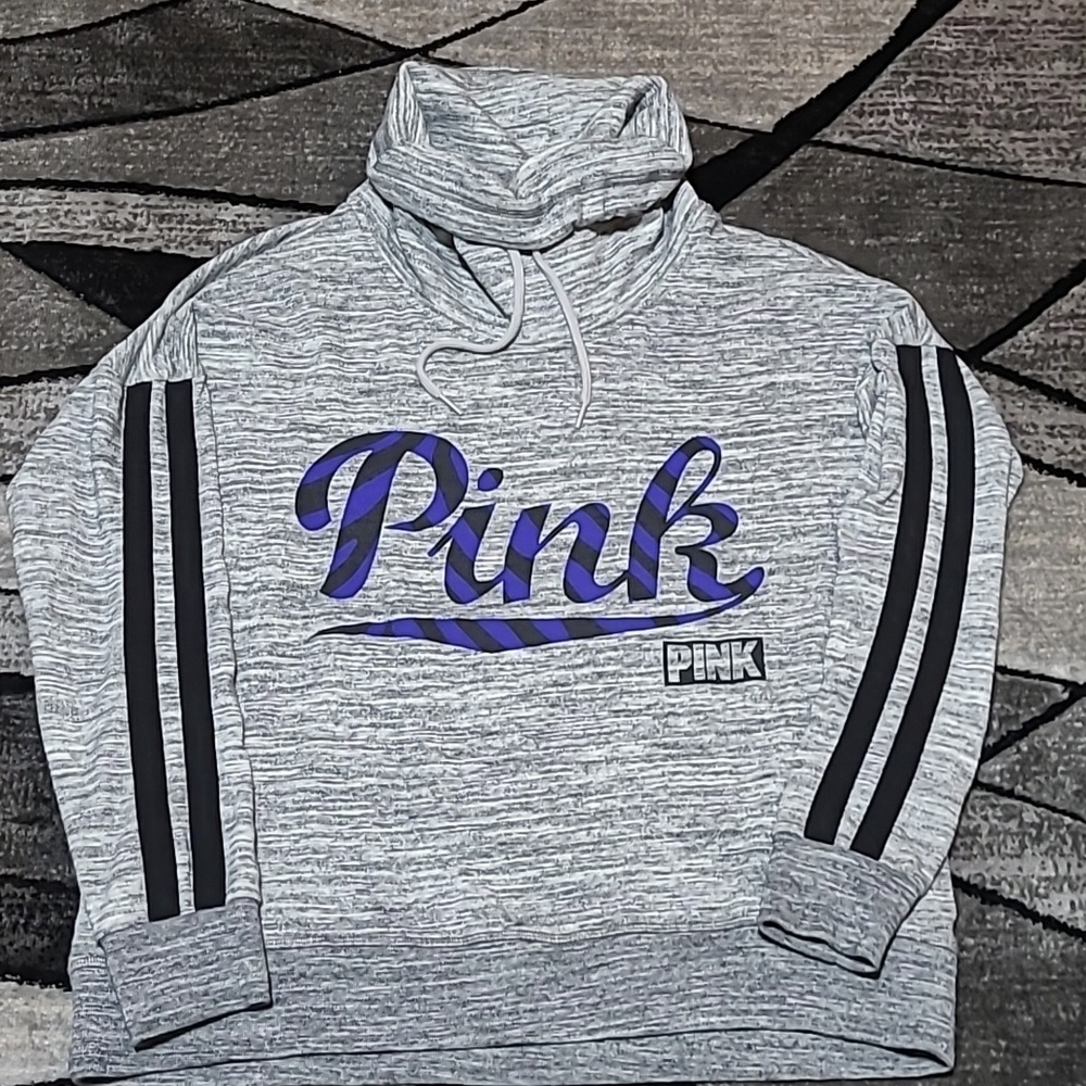 VS PINK 2016 CAMPUS FIT COWL-NECK LOGO POCKETS SWEATSHIRT